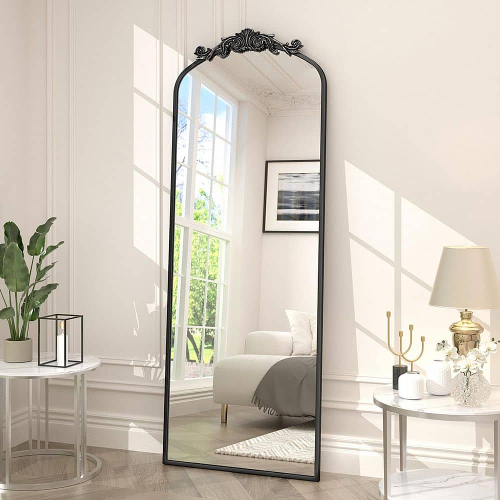 22 in. W x 65 in. H Arch Aluminum Alloy Framed French Cleat Mounted Baroque Wall Decor Bathroom Vanity Mirror in Black price history on PriceWatchPro