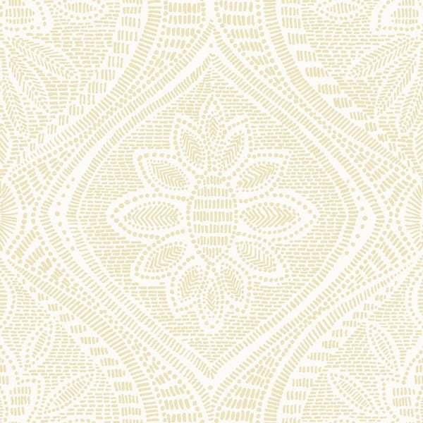 A-Street Prints Scout Floral Ogee Yellow Textured Paper Wallpaper Sample