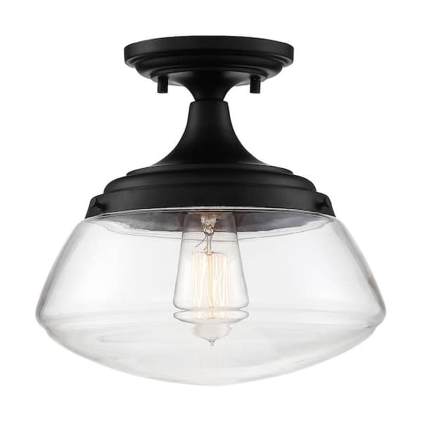 SATCO Kew 10.38 in. 1-Light Aged Bronze/Clear Transitional Semi-Flush Mount with Clear Glass Shade and No Bulbs Included
