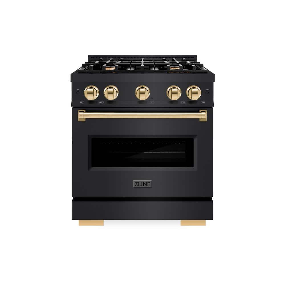 Classic 30 in. 4-Burner Dual Fuel Range with Convection Oven in Black Stainless Steel and Polished Gold price history on PriceWatchPro