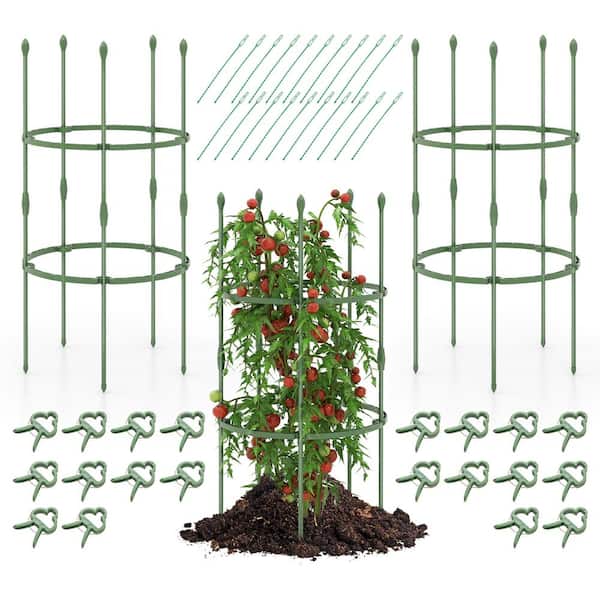 Gymax 40 in. H Garden Tomato Trellis Plant Support Cage Adjustable Size Plants 3-Pack