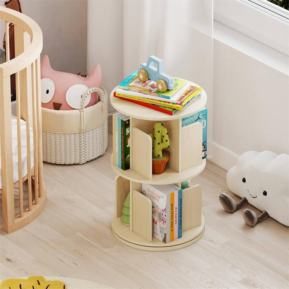 Costway 26 in. Tall Natural Engineered Wood 2-Shelf Rotating