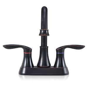 4 in. Centerset Double-Handle High-Arc Bathroom Faucet with Pop-Up Drain and Supply Line Included in Oil Rubbed Bronze