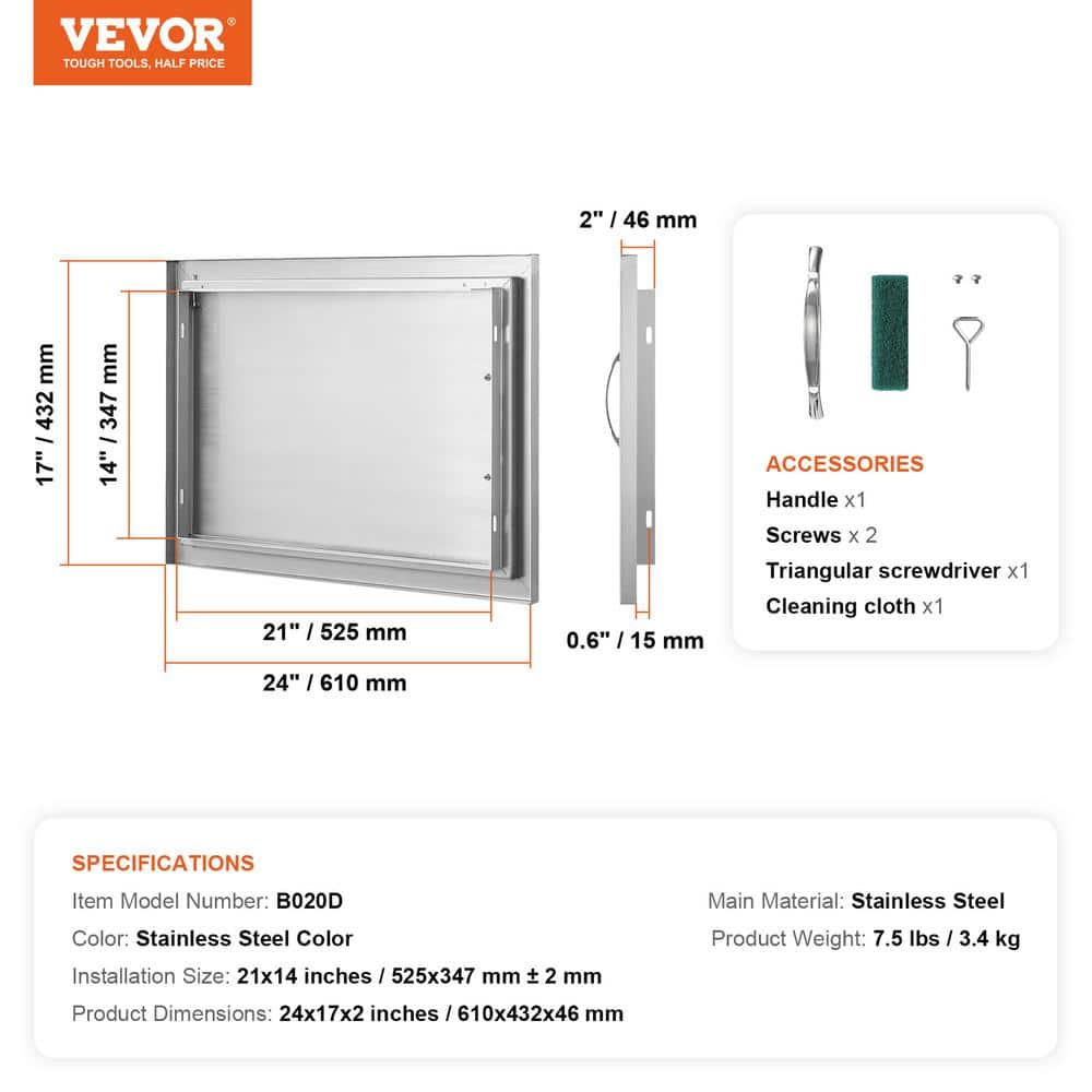 Stainless Steel Outdoor Kitchen Access Door with Handle
