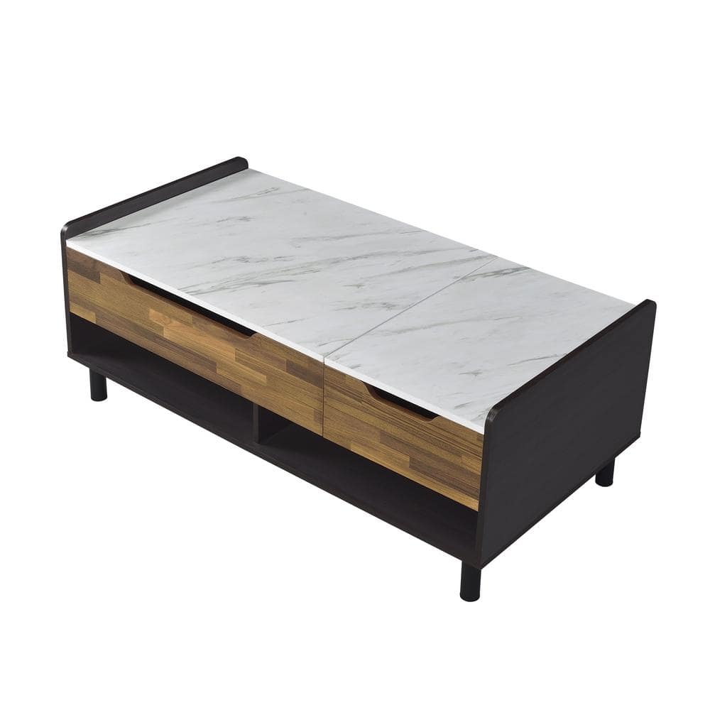 Axel Rectangular Walnut and Marble Lift-Top Coffee Table with Storage