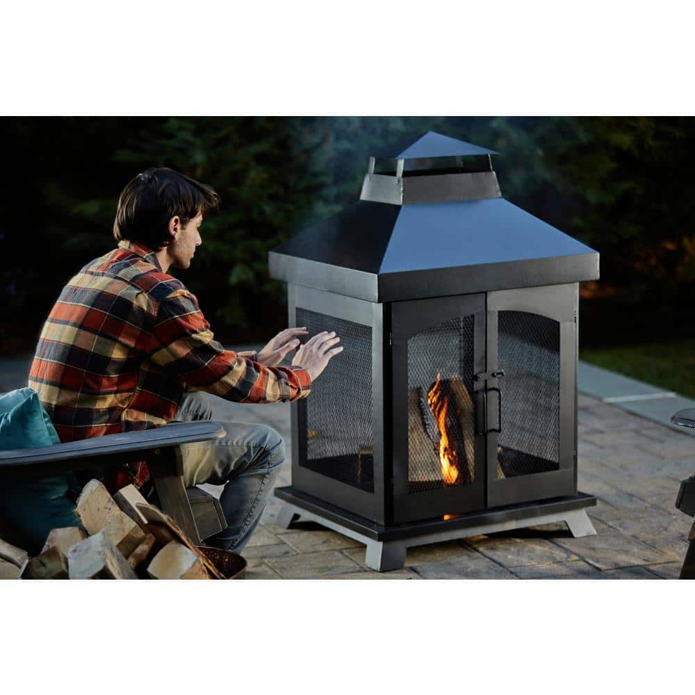 Black Steel 45" Wood Burning Outdoor Chimenea