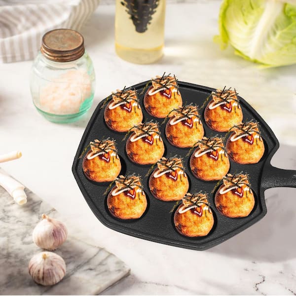 Piastra Per Takoyaki In Ghisa Nikou, Padella Antiaderente Con 12 Fori Per Polpo, Acciaio Inox Con Manico Antiscivolo, Adatta A Fornelli A Gas, Ideale Per Cucina Giapponese E Frittelle - 4