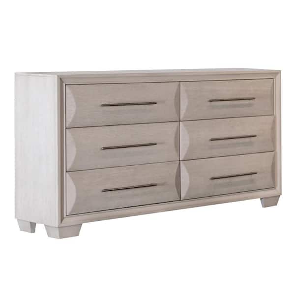Benjara Nitz White Oak and Rose Gold 6 Drawer 64 in. Dresser