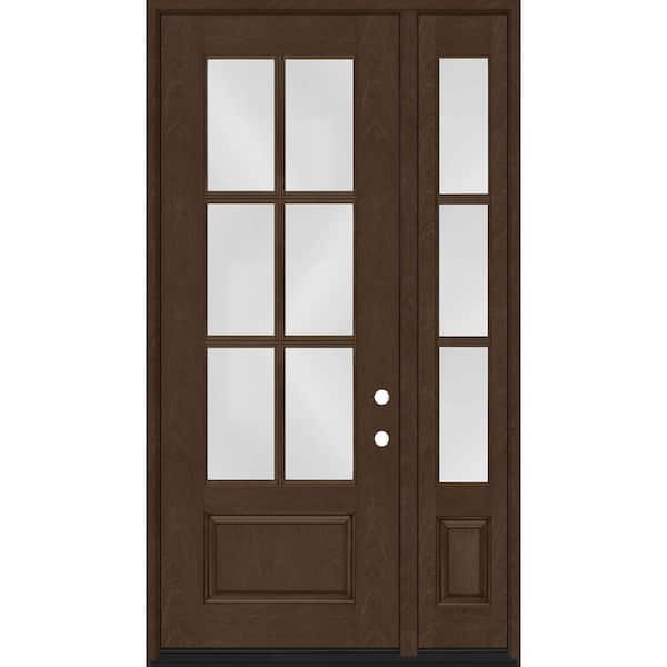 Steves & Sons Regency 53 in. x 96 in. 3/4-6 Lite Clear Glass LH Hickory Stain Mahogany Fiberglass Prehung Front Door w/14in.SL