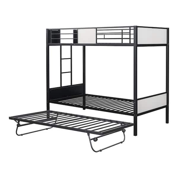 Furniture of America Blair Black and White Metal Twin over Twin Bunk Bed with Trundle