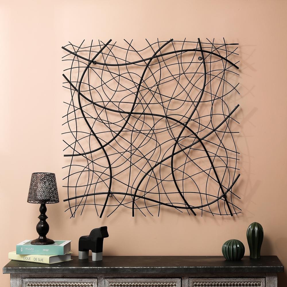 Large Black Abstract Square Iron Wall Sculpture