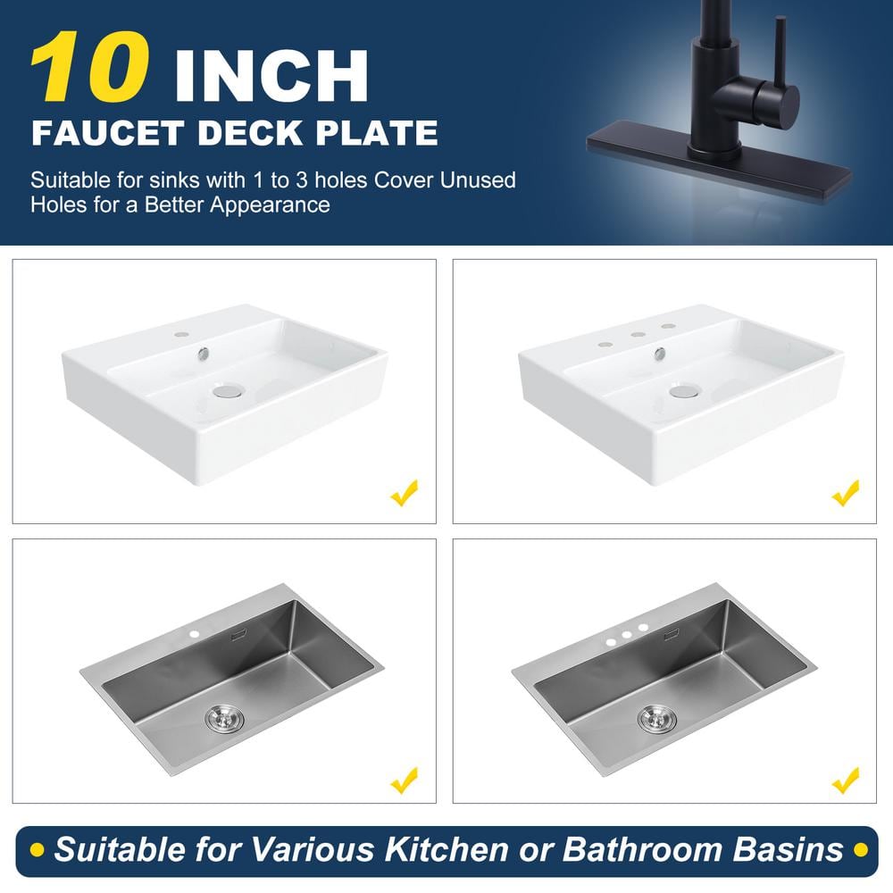 10" Black Stainless Steel Sink Faucet Hole Cover Deck Plate