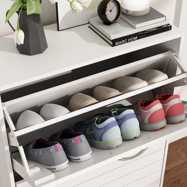 FUFU&GAGA 31.5 in. W x 49.2 in. H Wood Adjustable Shoe Storage Cabinet Fits Up to 30-Shoes for Entryway Hallway, Multi-Colored