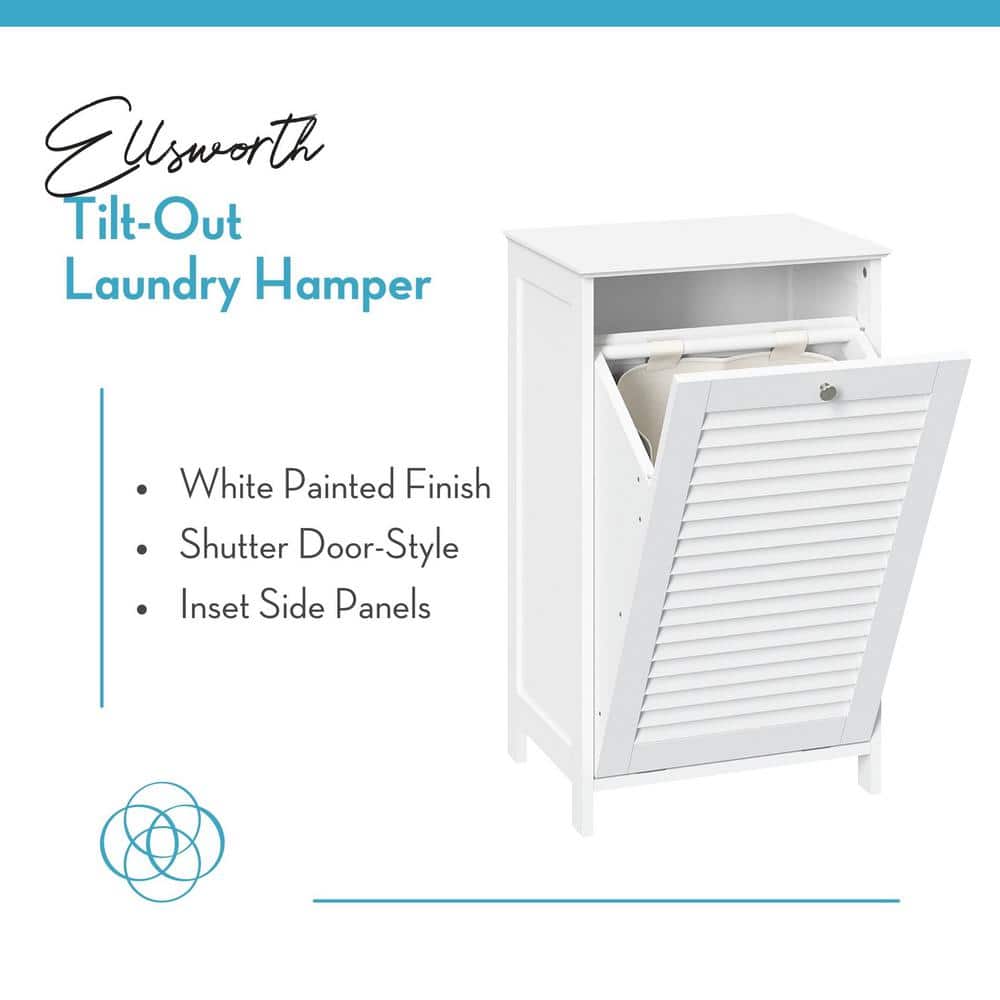 White Wood Composite Tilt-Out Laundry Hamper Cabinet with Cloth Bag