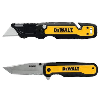 DEWALT Push and Flip Folding Lock-Back Utility Knife and 3.3 in. Tanto Pocket Knife with Quick Flip Set (2-Piece) DWHT10996