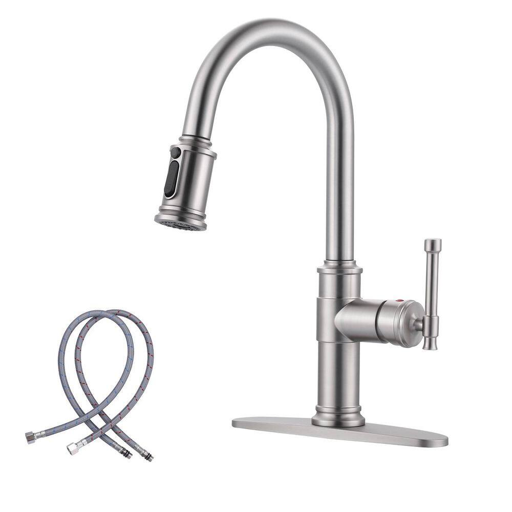 16.2 in. Single Handle Pull Down Sprayer Kitchen Faucet with 360° Spout Swivel and Supply Lines in Brushed Nickel price history on PriceWatchPro