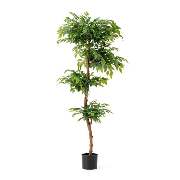Glitzhome 5ft. Creative Shaped Faux Ficus Artificial Tree in Pot