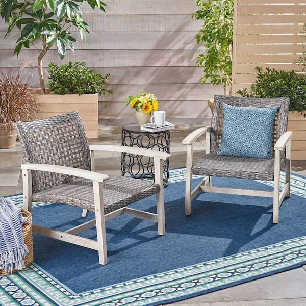 Unbranded 2-Piece Wood Patio Outdoor Lounge Chair in Natural and Gray for Poolside, Garden, Backyard