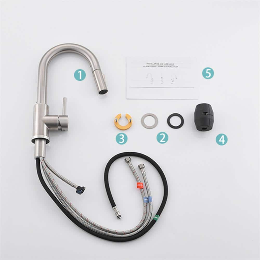 Brushed Nickel Stainless Steel Pull-Down Kitchen Faucet