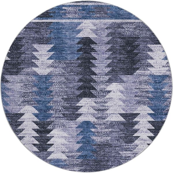 Dream Shag Premium Machine Washable Abstract ADS798 Blue 8 ft. x 8 ft. Round Rug