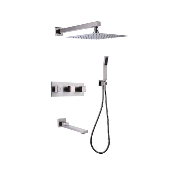 Tahanbath 1-Spray Patterns Freestanding Square Dual Handheld Shower Head 2.5 GPM in Matte Black