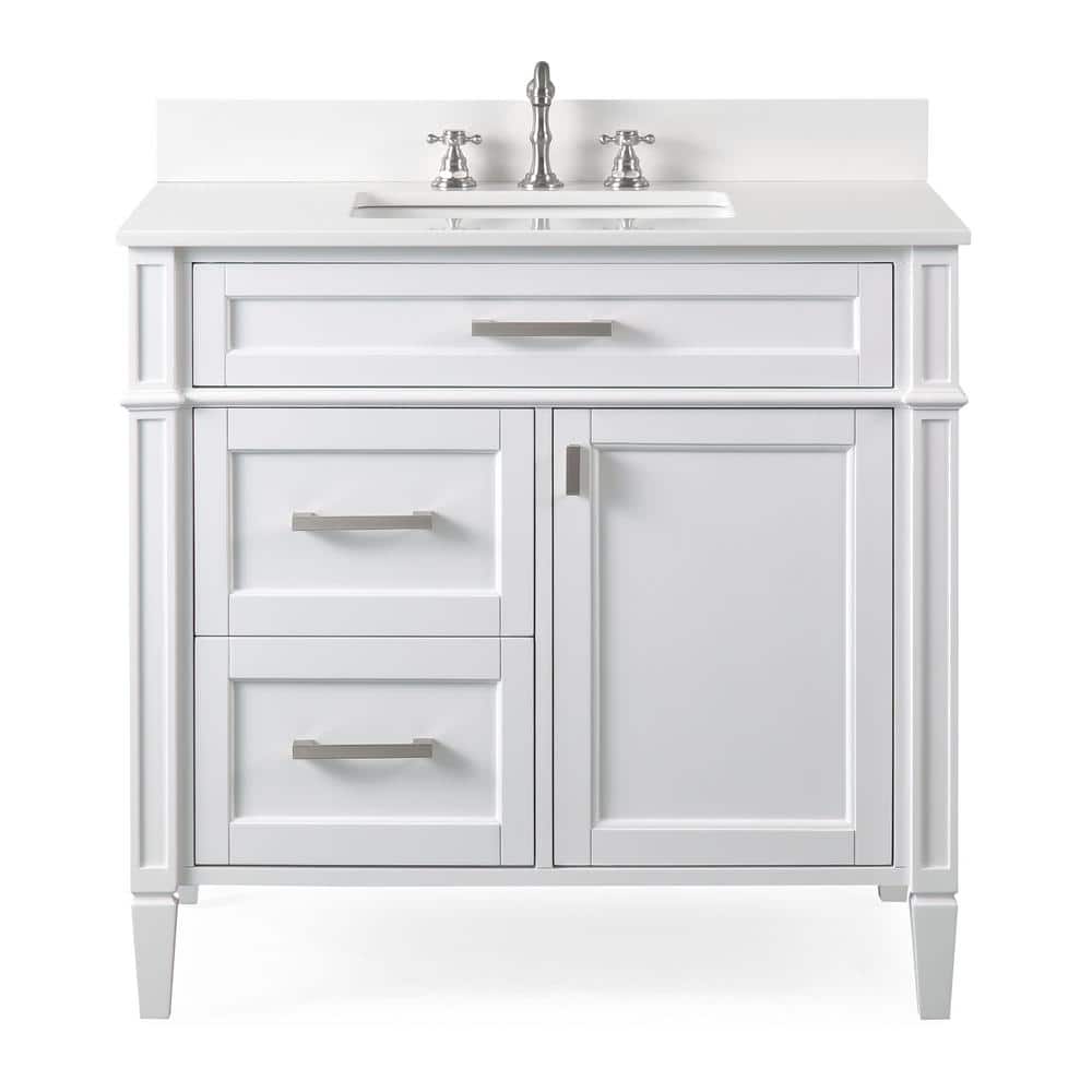 Durand 36 in. W x 22 in. D. x 35 in. H White Quartz Vanity Top in White wit