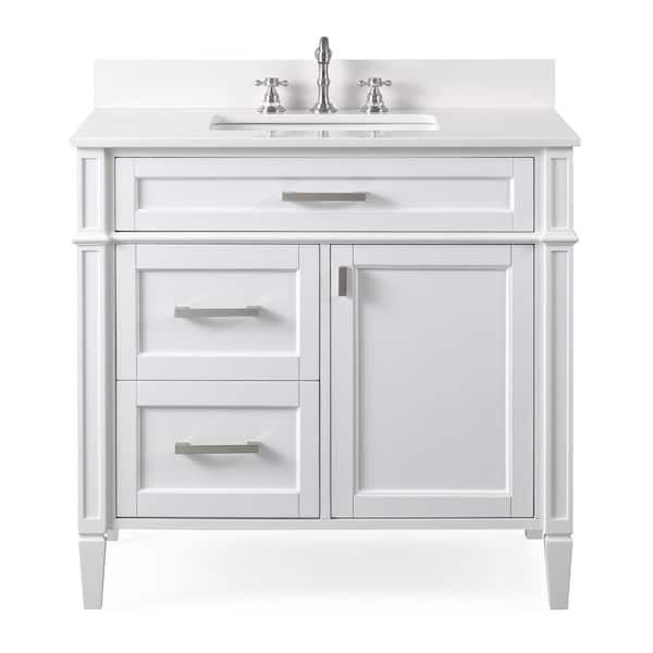 Unbranded Durand 36 in. W x 22 in. D. x 35 in. H White Quartz Vanity Top in White with White Rectangular Sink Vanity