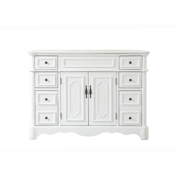 Unbranded Simply Living 48 in. W x 21.5 in. D x 35 in. H Bath Vanity in Antique White with White Marble Top