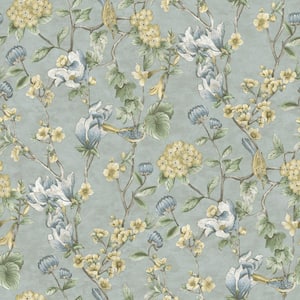Floral Bird Trail Blue Non-Pasted Wallpaper (Covers 56 sq. ft.)
