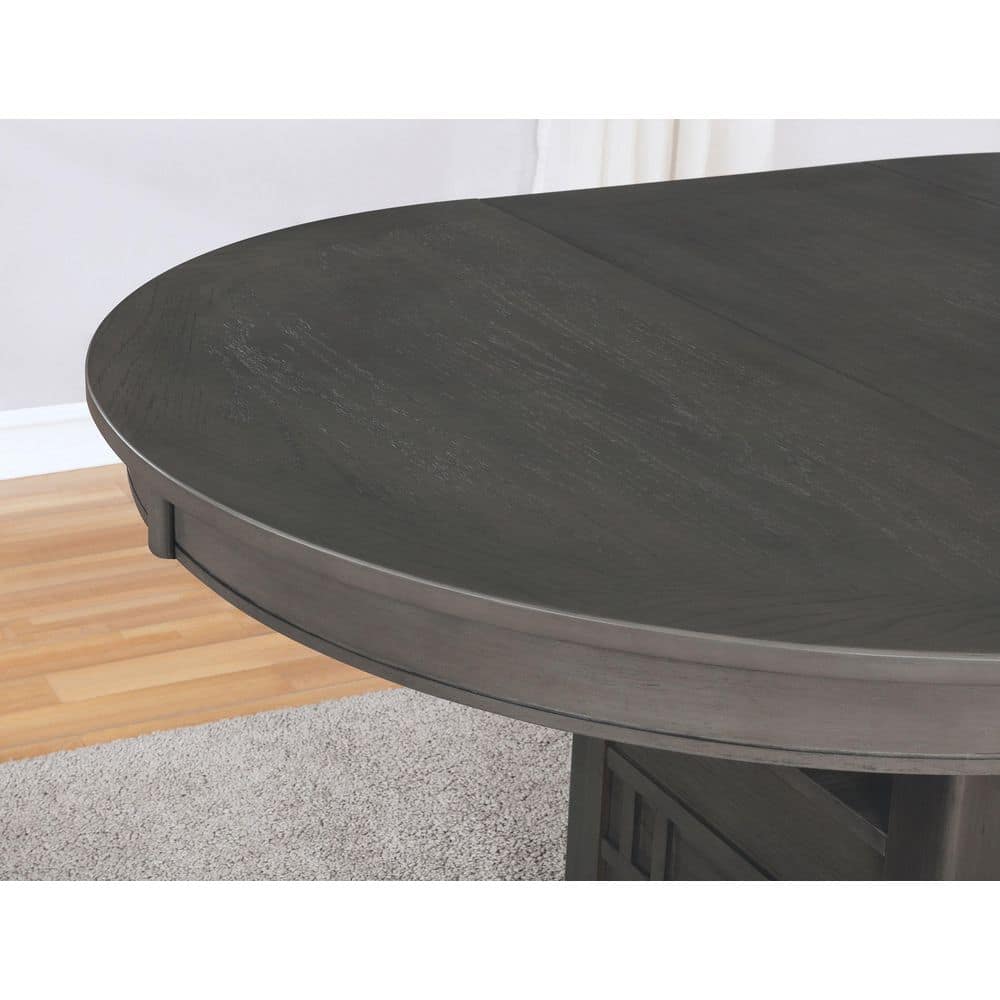 Transitional Medium Grey Extendable Oval Dining Table with Storage