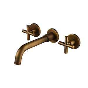 Double Handle Wall Mounted Bathroom Faucet with Rotating Spout Modern 3 Hole Brass Bathroom Sink Faucets in Bronze