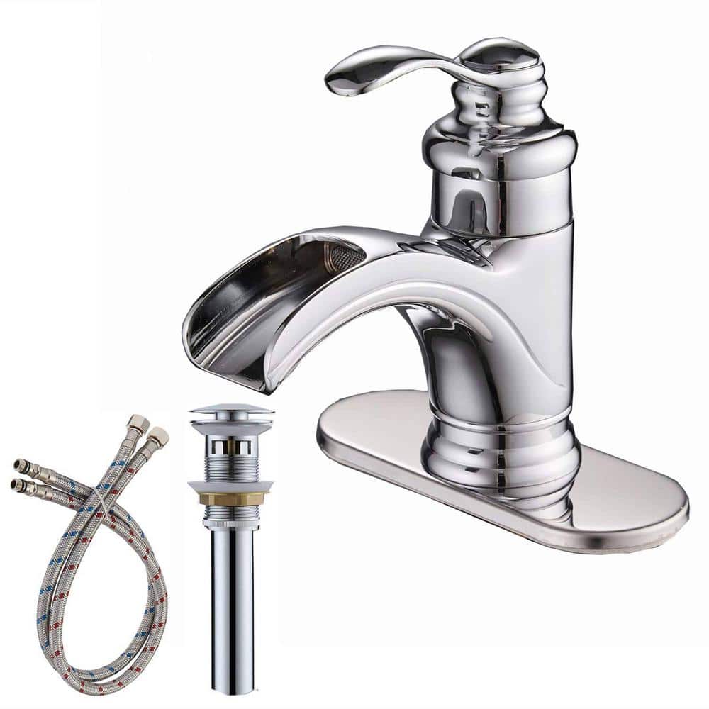 Single Handle Single Hole Bathroom Faucet with Drain Assembly Waterfall Bra