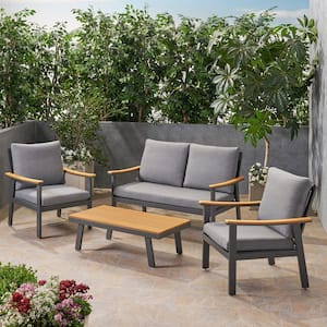 4-Piece Metal Patio Conversation Set with Gray Cushions