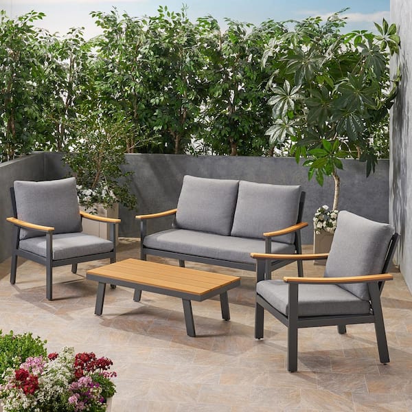 Boosicavelly 4-Piece Metal Patio Conversation Set with Gray Cushions