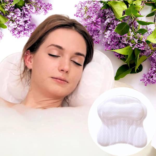 Bath Pillow For Tub Comfort Bathtub Pillow, Ergonomic Bath Pillows For Tub Neck And Back Support With 6 Suction Cups, Ultra-Soft 4D Air Mesh Design SPA Tub Bath Pillow For Women