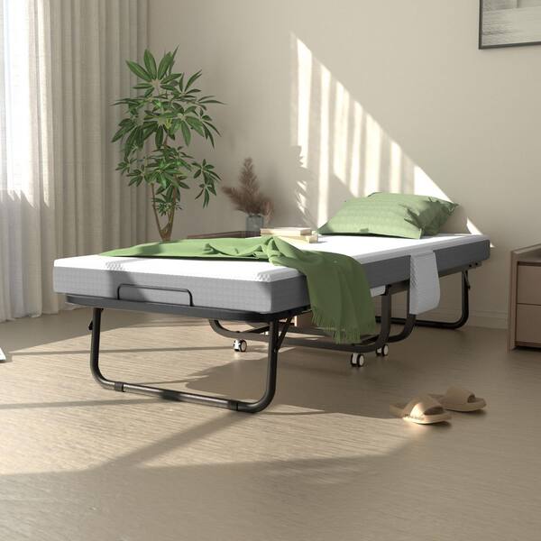 VEIKOUS Gray Twin Folding Bed Rollaway Bed with Mattress and
