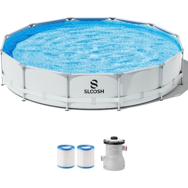 12ft x 30 in. Outdoor Round Frame Above Ground Swimming Pool Set for Kids Adults with Filter Pump