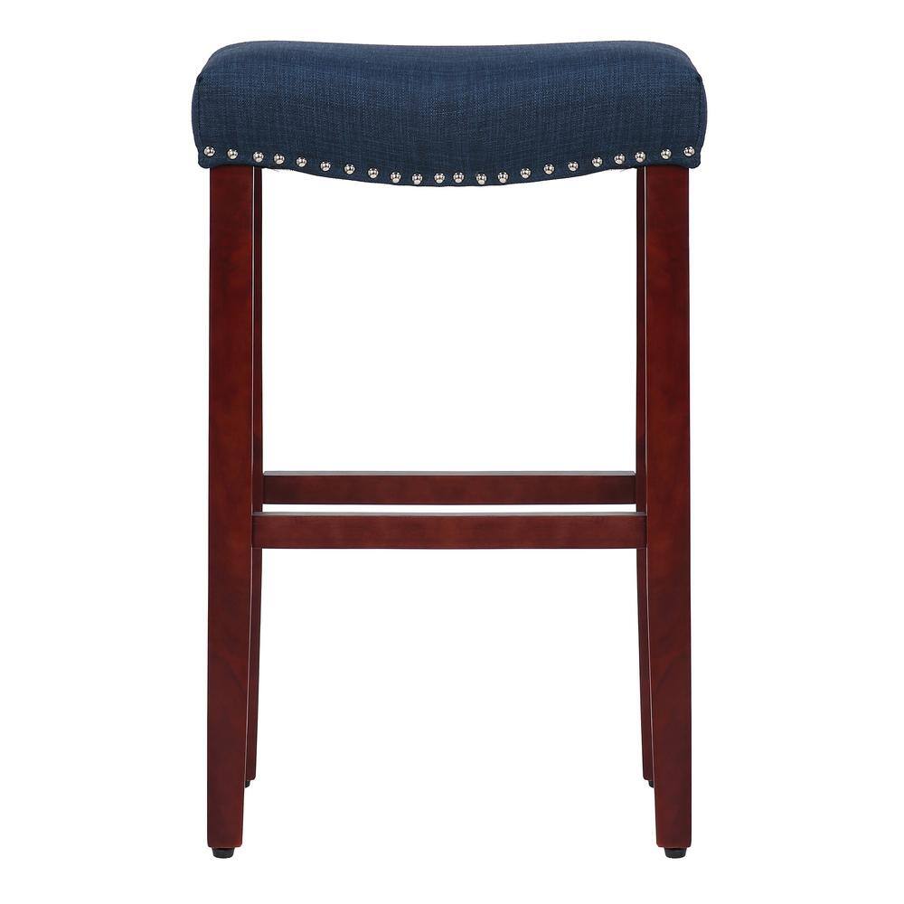 Cherry and Navy Blue 29" Saddle Style Wood Counter Stool