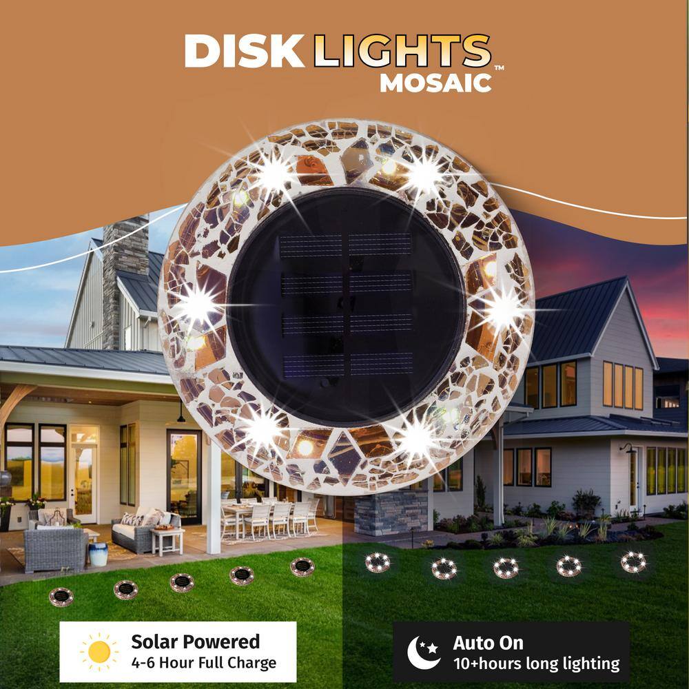 Tan Mosaic Solar Powered LED Pathway Disk Lights, 8-Pack