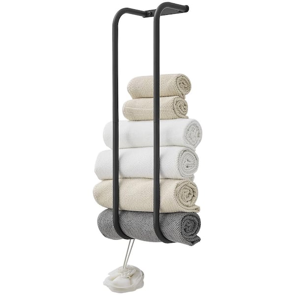 Towel Racks Towel Storage Wall Mounted Rolled or Folded Towel Holder Large Capacity in Matte Black
