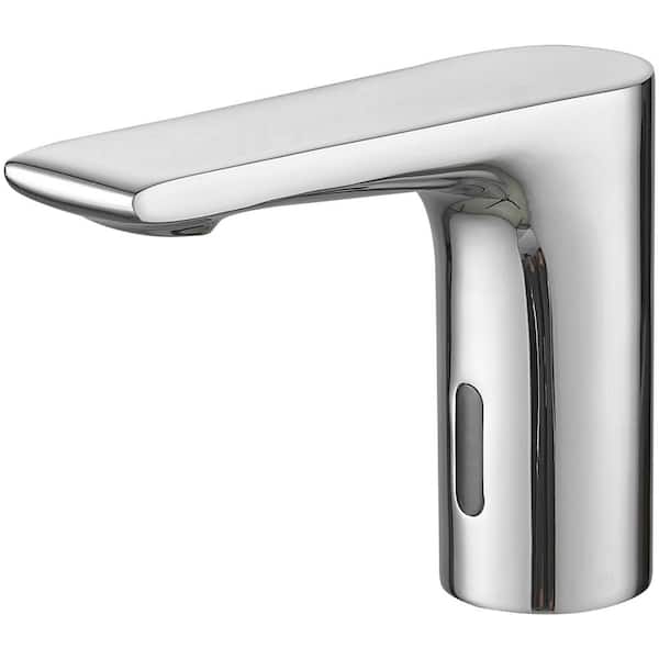 HOMEMYSTIQUE Automatic Touchless Single Hole High Arc Bathroom Faucet with Temperature Mixing Valve in Polished Chrome