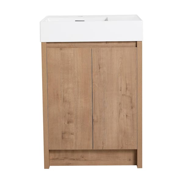 24 in. Freestanding Single Oak Bath Vanity with White Resin Top Unassembled