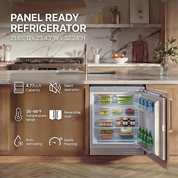 24 in. 4.77 cu. ft. Built-in Panel Ready Freezerless Refrigerator Counter Depth in White w/ 4 Glass Shelves Frost Free