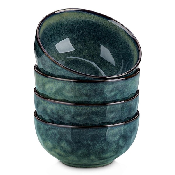 24 fl. oz. Green Stoneware Cereal Bowls Set of 4 Soup Bowl Rice Bowl Salad Bowl