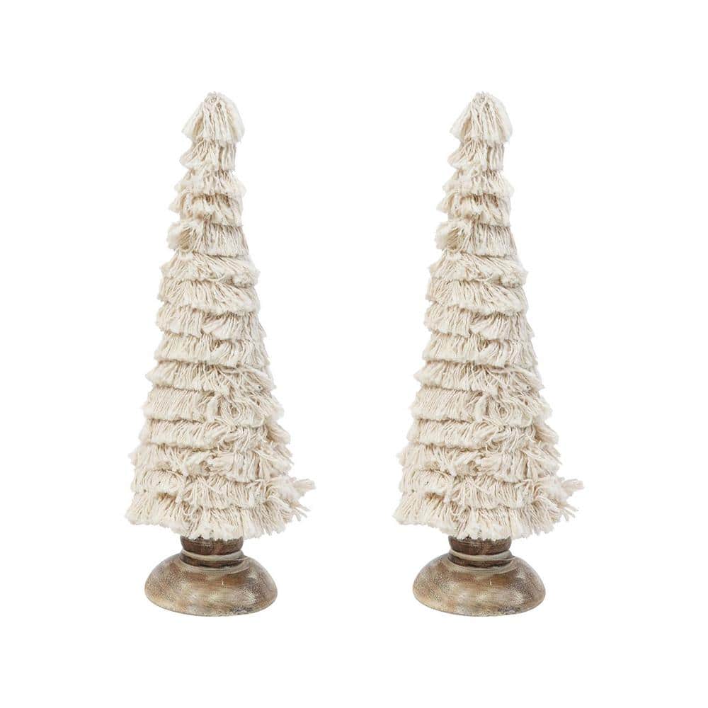 Fringes Embellished Cones with Wooden Base - Small - Set of 2 - Cream price history on PriceWatchPro