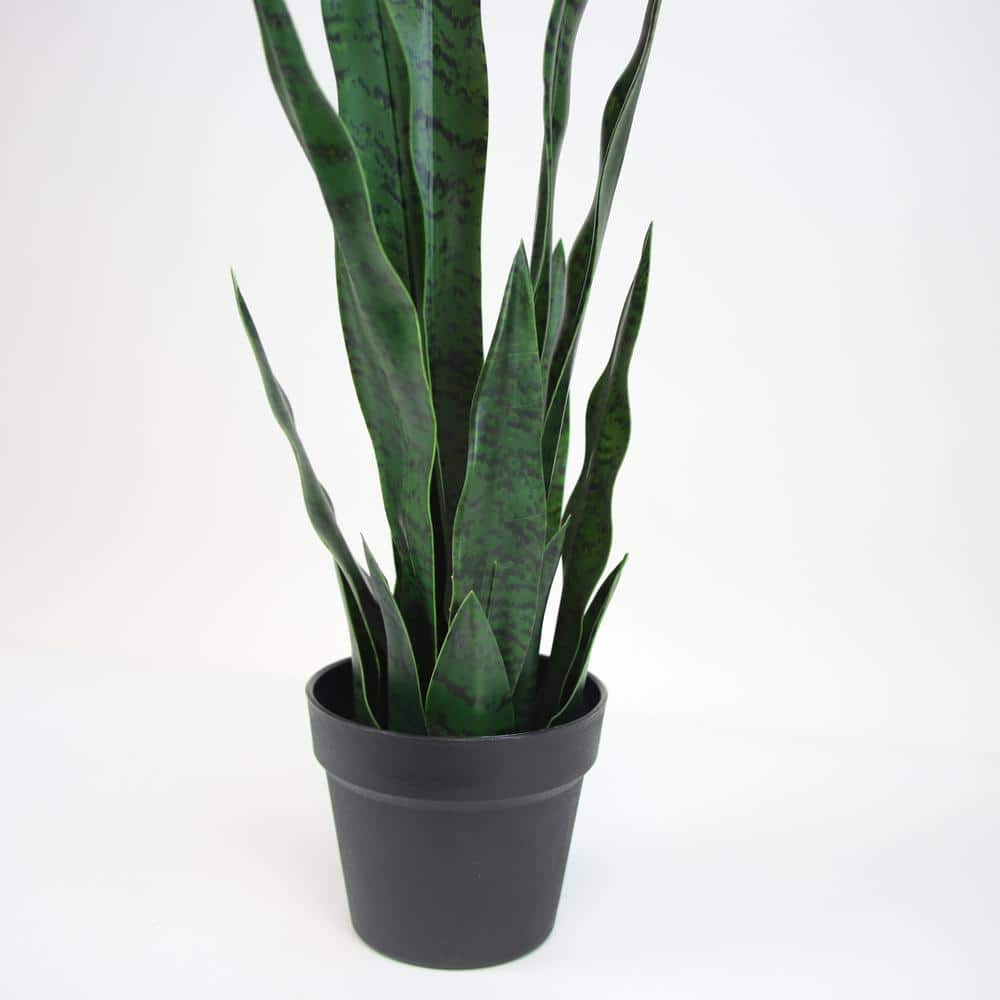 24" Green Artificial Snake Plant in Black Plastic Pot
