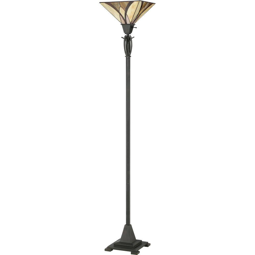 Asheville 70.5" Bronze Torchiere Floor Lamp with Tiffany Glass Shade