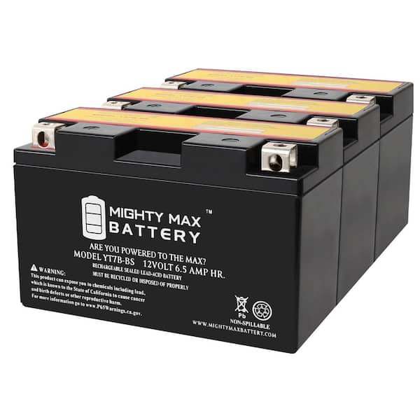 MIGHTY MAX BATTERY YT7B-BS 12V 6.5AH Replacement Battery Compatible with Suzuki 400 DR-Z400, E, S, SM 00-23 - 3 Pack