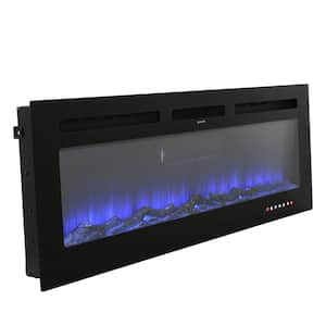 50 in. Tempered Glass Wall Mounted Fireplace with Safety in Black