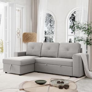 90 in. Reversible Pull Out Full Size Sleeper Sofa Bed L-Shaped Sectional Corner Sofa with Storage Chaise
